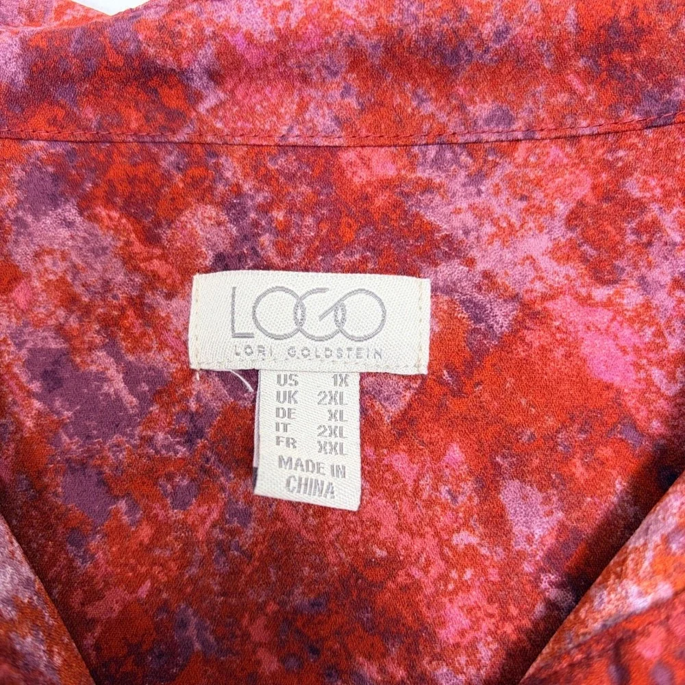 LOGO by Lori Goldstein Tunic Shirt Long‎ Sleeve Button Up 1X Peplum Blouse Woven - Picture 4 of 6